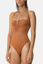 Jersey & Crystals Swimsuit - Bronze