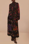 Floral Scarves High Neck Dress - Black