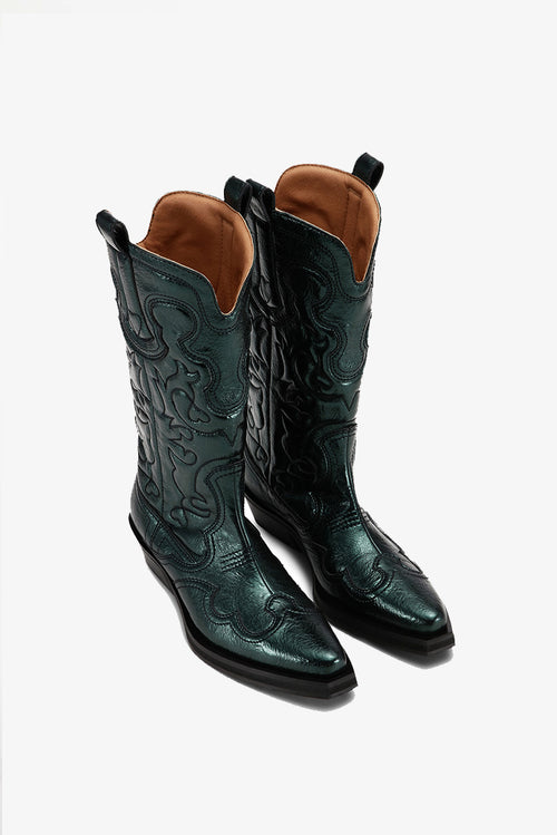 Mid Shaft Embroidered Boot - Metallic