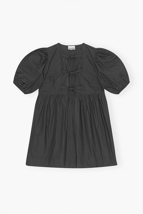 Cotton Poplin Tie String Mini Dress -Black