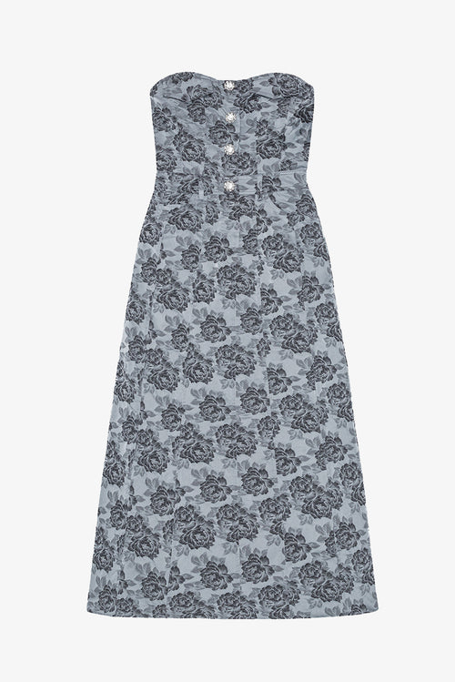 Botanical Jacquard Long Corsage Dress - Illusion Blue