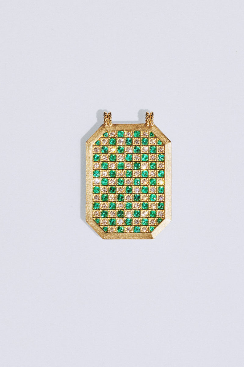 Emerald Check Scapular - 18K Yellow Gold