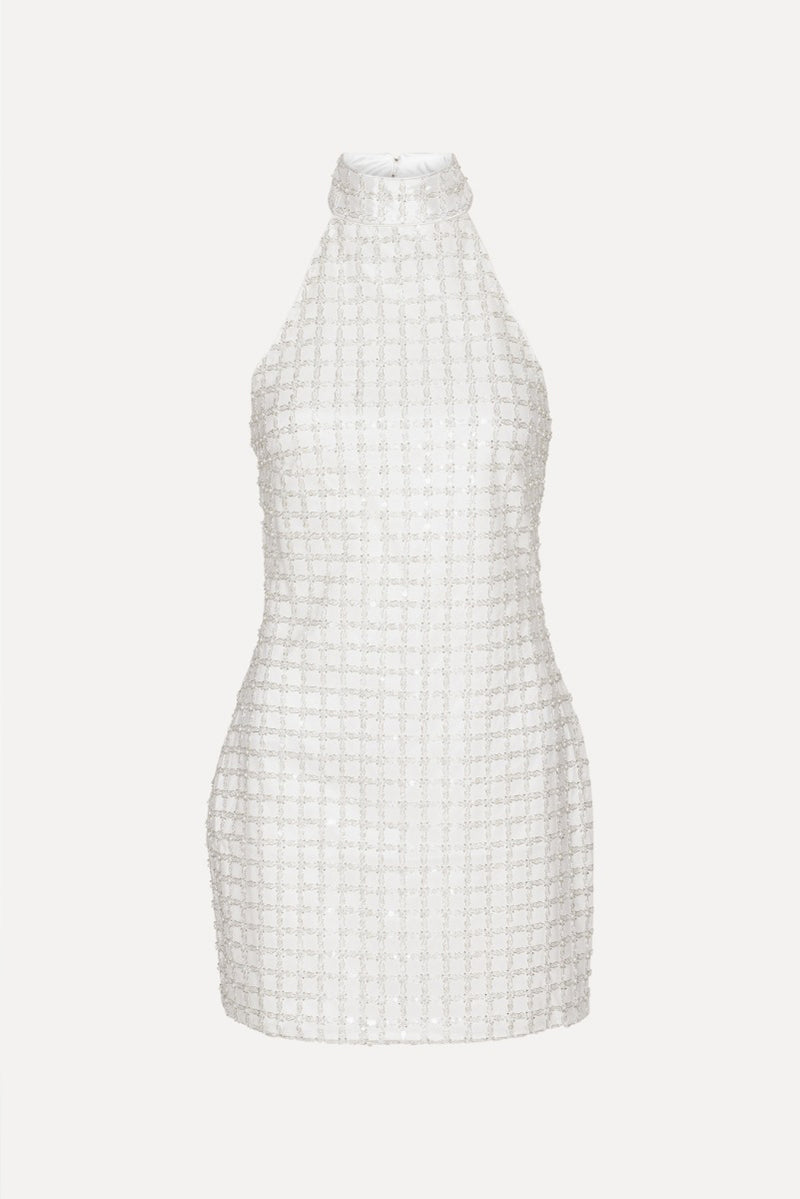 Beaded Halterneck Dress - Egret