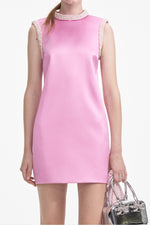 Pearl Trim Satin Mini Dress - Pink