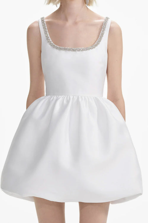 Taffeta Diamante Mini Dress - White
