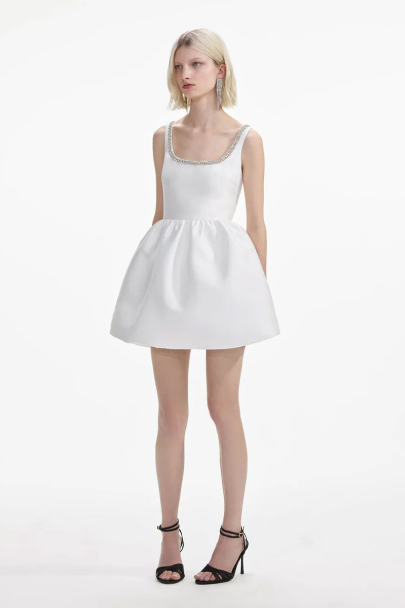 Taffeta Diamante Mini Dress - White