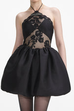 Taffeta Halterneck Mini Dress - Black