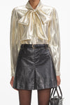 Metallic Pussy Bow Blouse - Gold