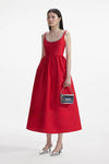 Taffeta Diamante Midi Dress - Red