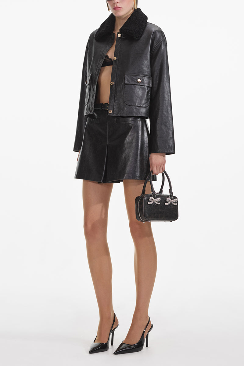 Leather Shearling Jacket -  Black