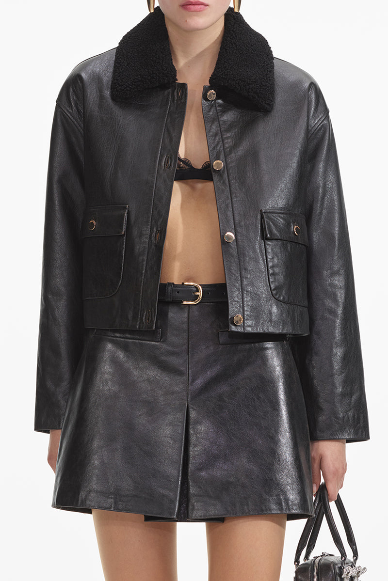 Leather Shearling Jacket -  Black