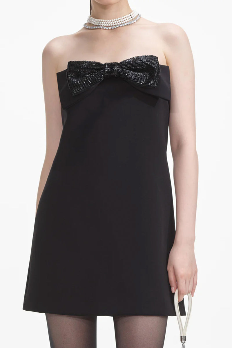 Crepe Bandeau Mini Dress - Black