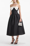 Taffeta Contrast Bow Midi Dress - Black