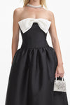 Taffeta Contrast Bow Midi Dress - Black