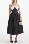 Taffeta Contrast Bow Midi Dress - Black