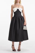 Taffeta Contrast Bow Midi Dress - Black