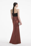 Satin Diamante Maxi Dress - Brown