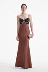 Satin Diamante Maxi Dress - Brown